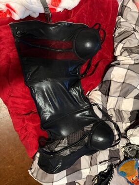 Women’s Black Faux Leather Mesh Bodysuit